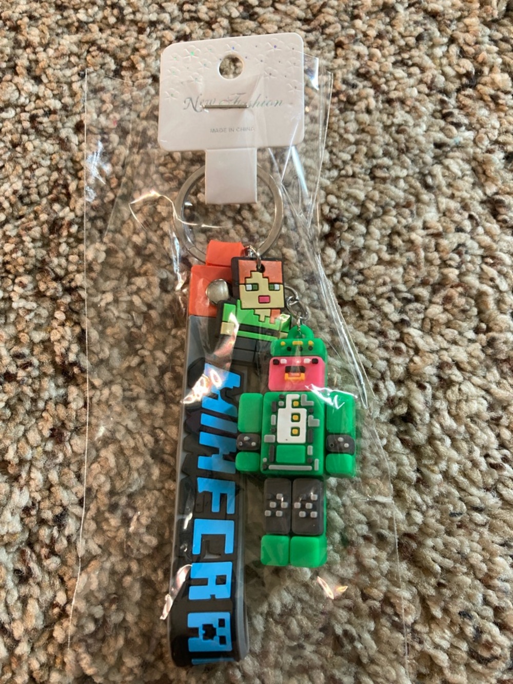 Minecraft Green Pixel Figure Keychain with Wrist Strap